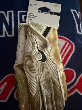Nike Gold and White Vapor Jet Football Gloves